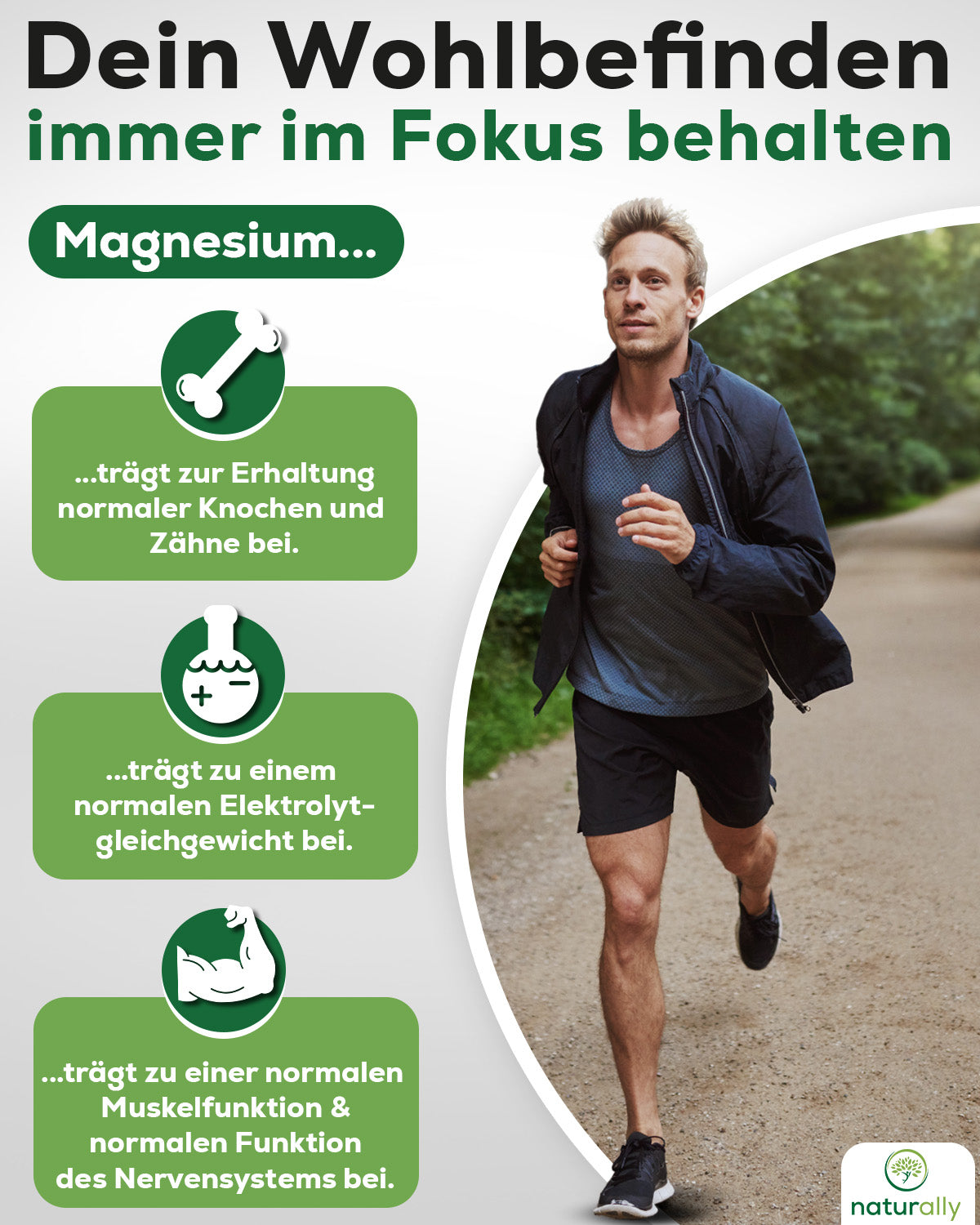 Sportlicher Mann läuft – unterstützt durch Magnesium für Muskeln, Knochen und Elektrolytgleichgewicht