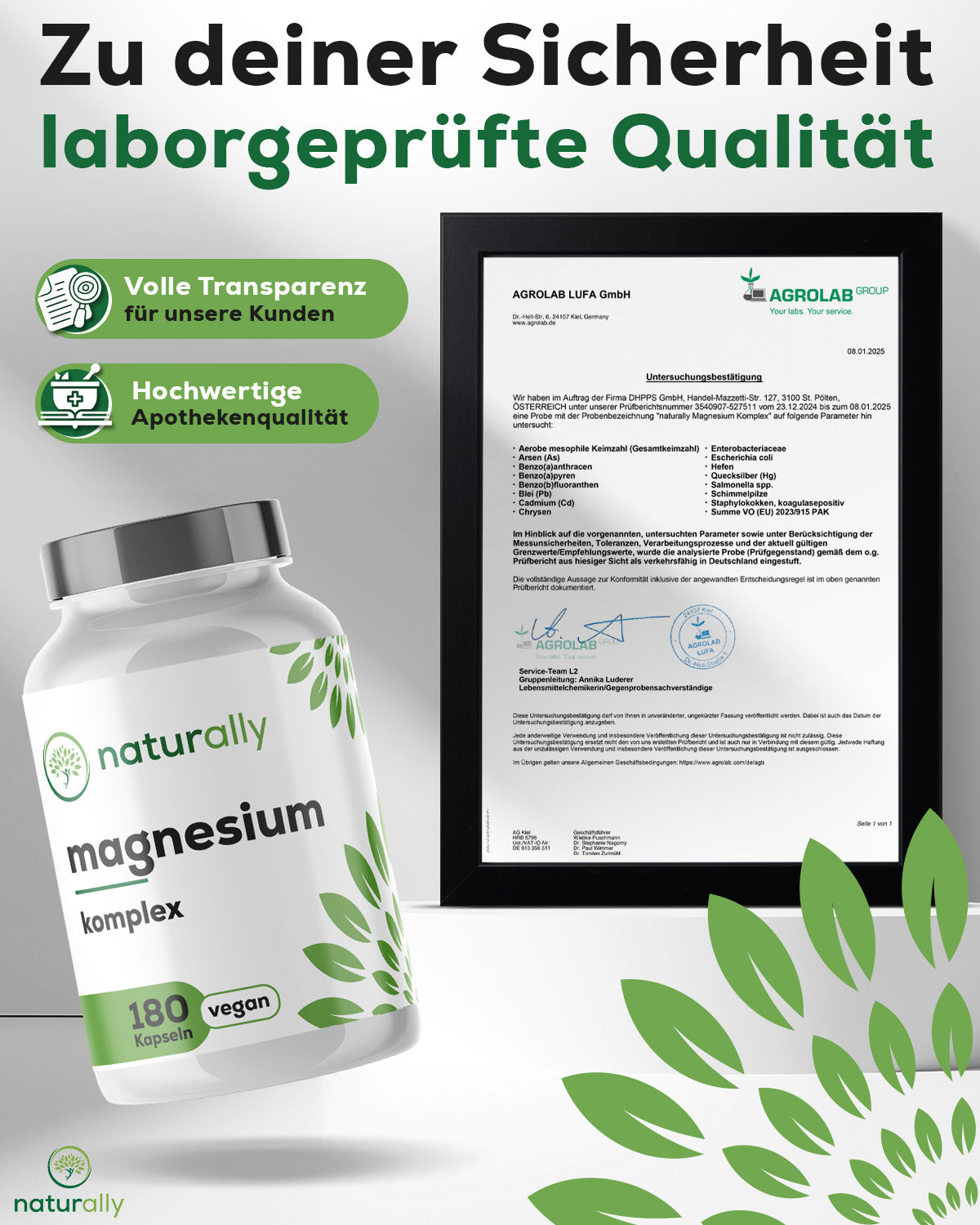 Laborprüfungsbefund und Qualitätsversprechen von naturally