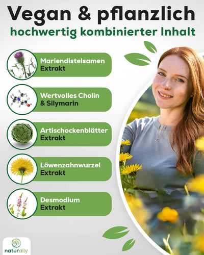 Inhaltsstoffe:
Mariendistelsamen Extrakt
Wertvolles Cholin & Silymarin
Artischockenblätter Extrakt
Löwenzahnwurzel Extrakt
Desmodium Extrakt