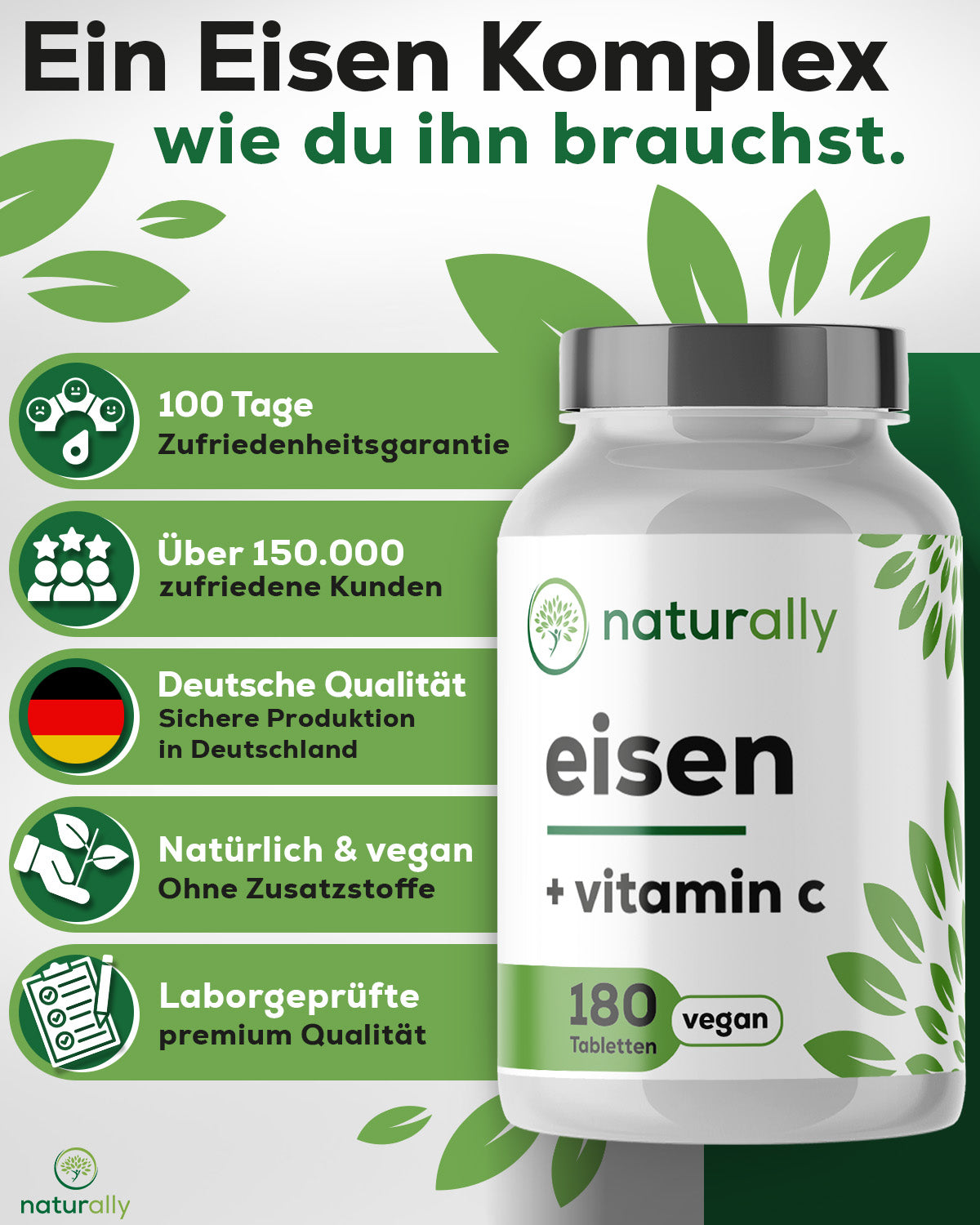 naturally Eisen & Vitamin C
100 Tage Zufriedenheitsgarantie, laborgeprüfte Qualität aus Deutschland
