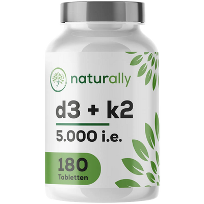 naturally Vitamin D3 + K2 MK-7 5000 IE + 75 µg – vegane Tabletten Made in Germany