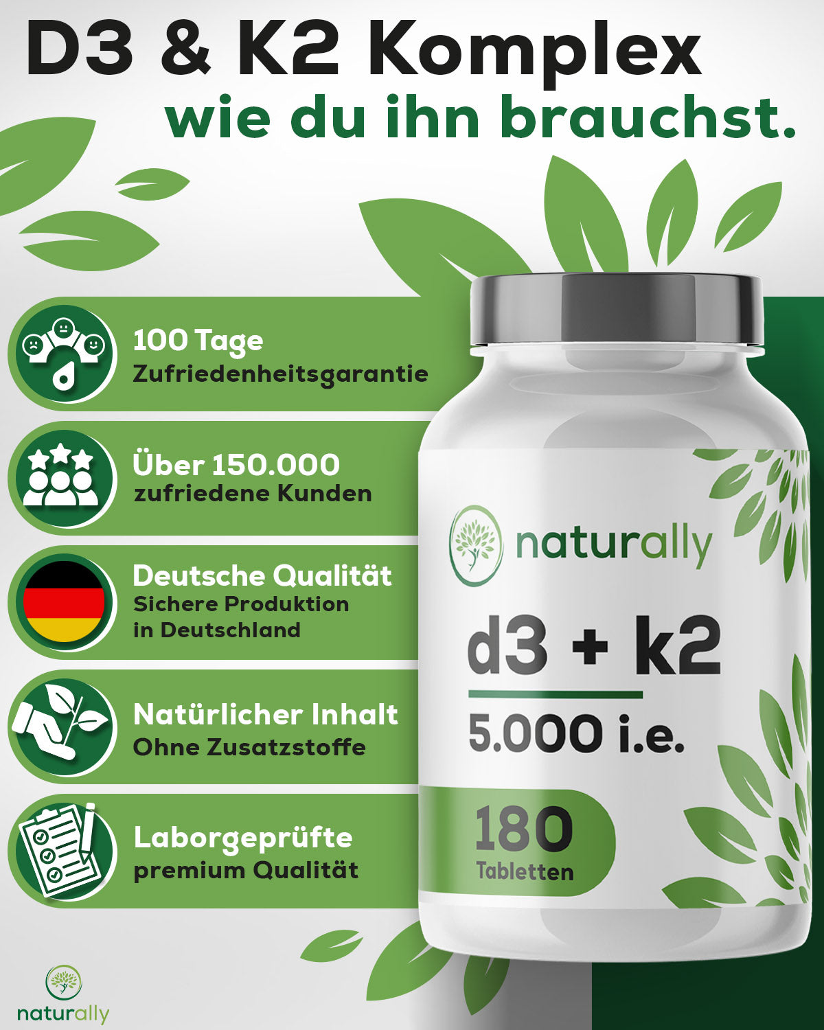 Vitamin D3 + K2 MK-7 | 5000 IE + 75 µg