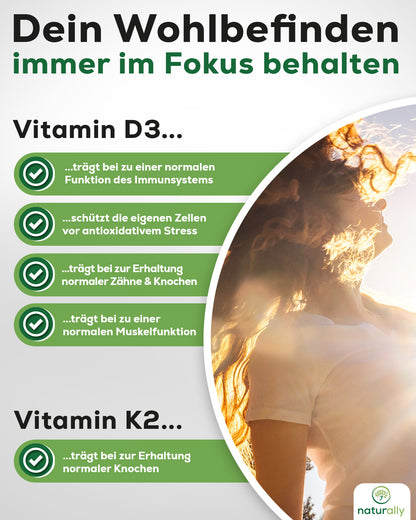 Vitamin D3 + K2 Wirkungen - Immunsystem, antioxidativem Stress, Zähne, Knochen, Muskelfunktion