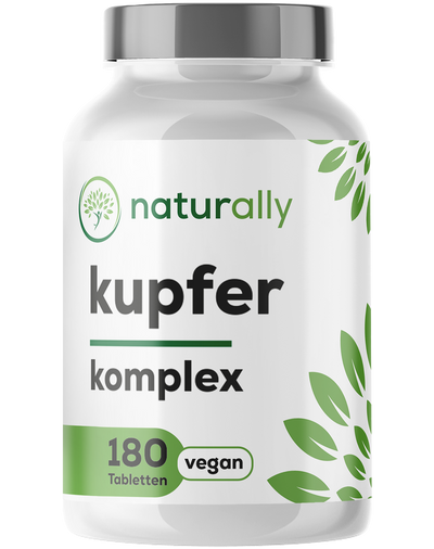 naturally Kupfer Komplex 2 mg Tabletten – veganer 3-fach Kupferkomplex aus Bisglycinat, Gluconat & Citrat, Made in Germany