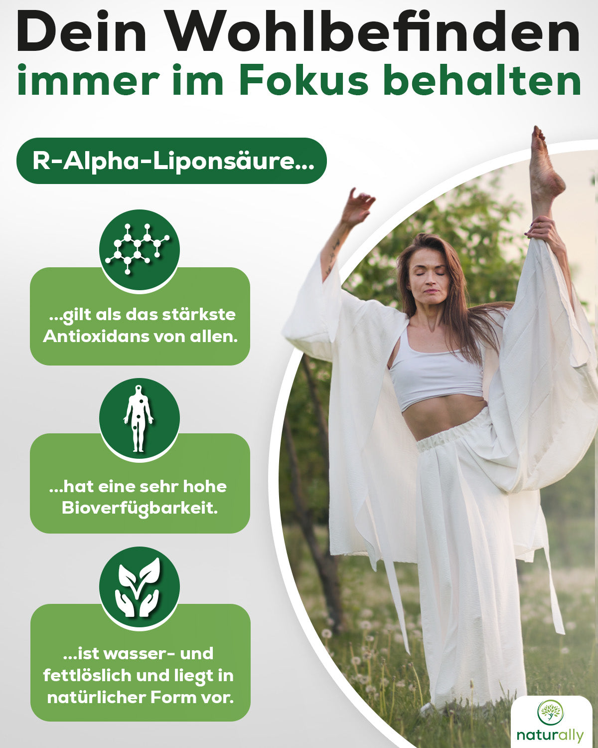 natürliche R-Alpha-Liponsäure - R-Form ist ein starkes Antioxidans für Energie & Zellschutz