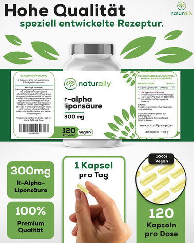 Packungsansicht R-Alpha-Liponsäure 300 mg – 120 Kapseln – hochdosierte R-Form, hohe Bio-Verfügbarkeit