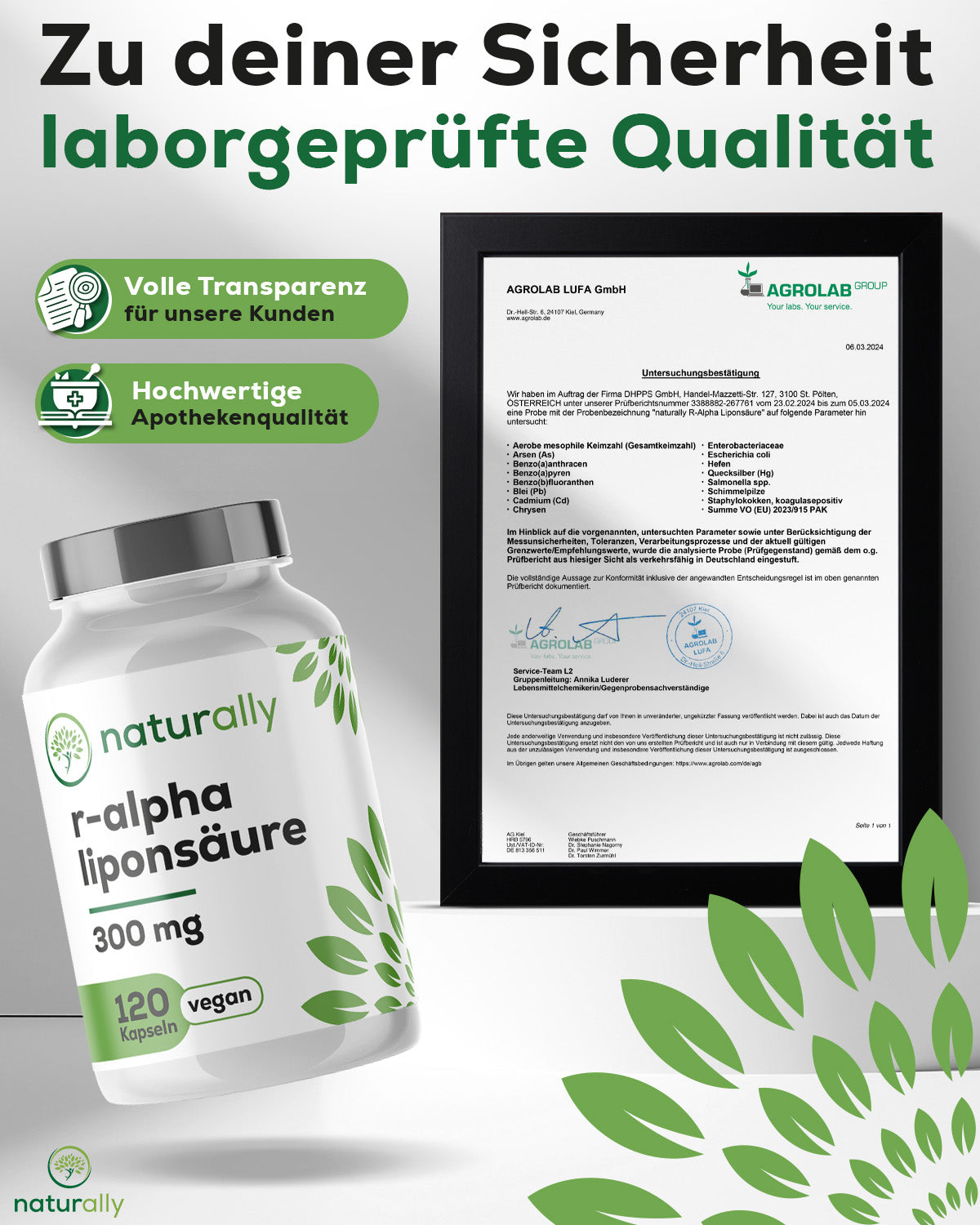 Premium Rohstoffe Laborgeprüft – naturally R-Alpha-Liponsäure Qualitätssiegel