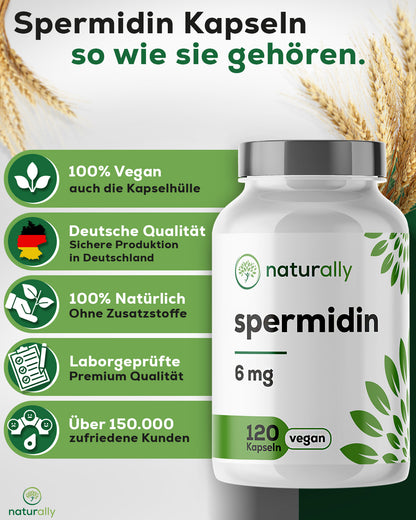 Hochdosierte Spermidin Kapseln 6 mg vegan hergestellt in Deutschland