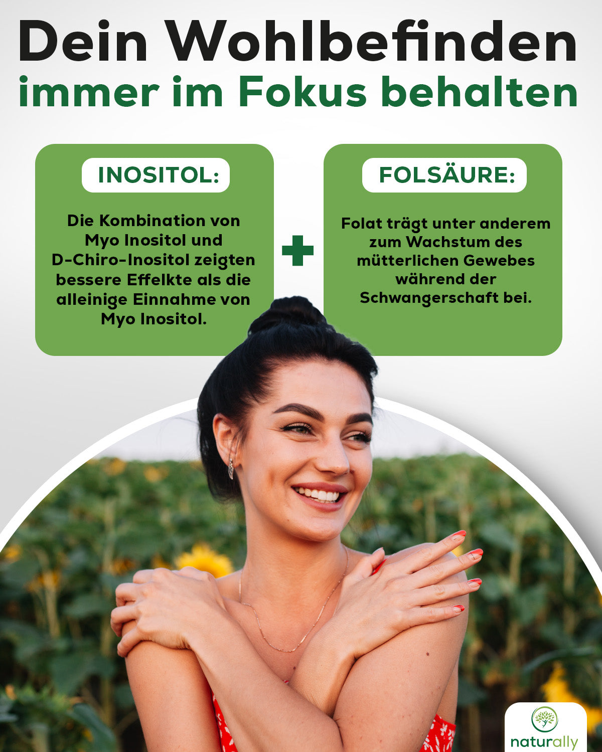 Lebensstil Bild Frau nimmt Inositol Komplex – hormonelle Balance & Zyklusregulierung. Inositol und Folsäure Kombination