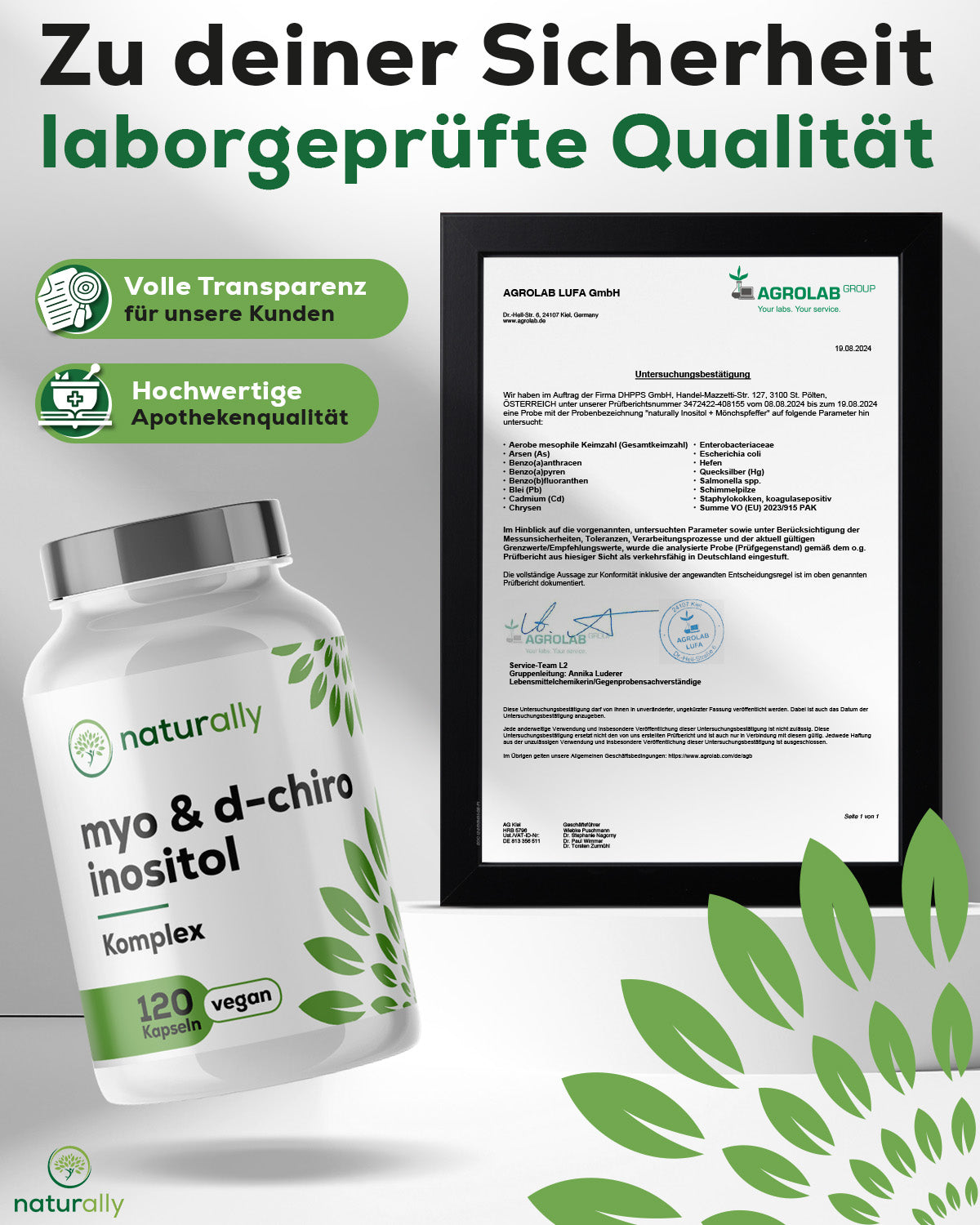 Laborbefund - Hochwertige Apothekenqualität naturally Inositol-Komplex mit Folsäure, volle Transparenz