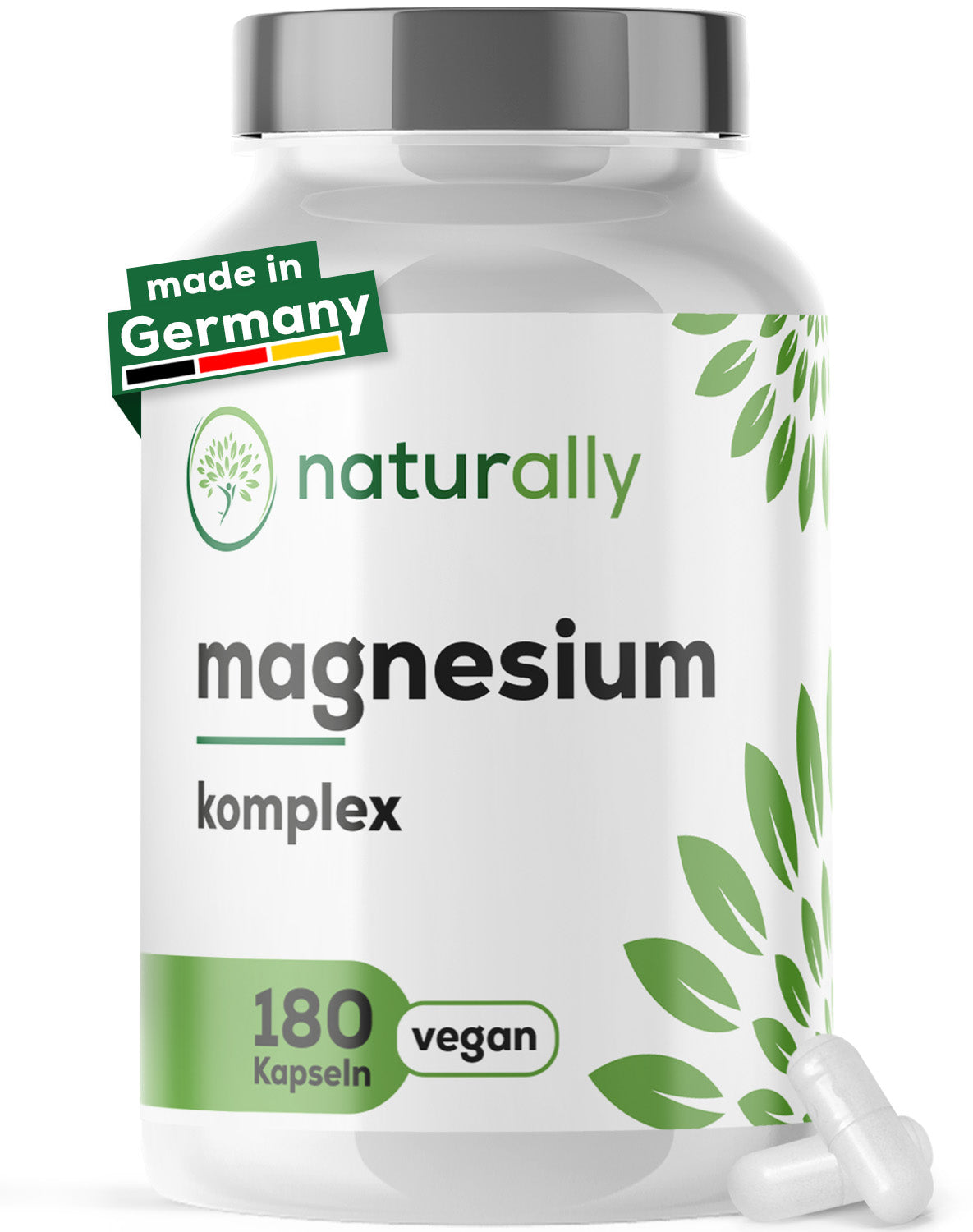 ade in Germany Qualitätssiegel auf Verpackung Magnesium Kapseln