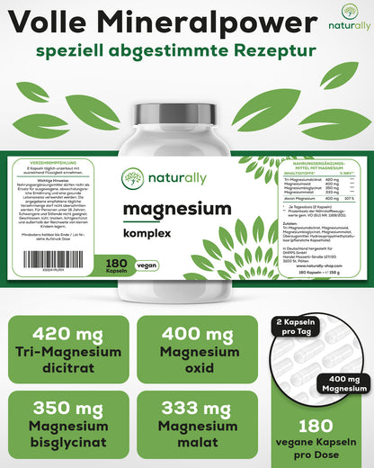 Magnesium-Komplex Kapseln Inhaltsstoffe –  Magnesium-Glycinat, Citrate, Malat & Oxid
