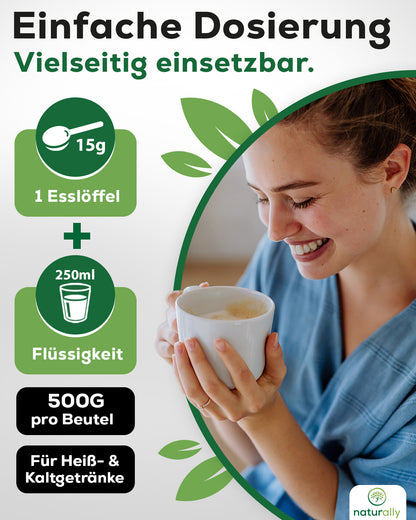 naturally glow Kollagen Pulver Verzehrempfehlung 15g pro Tag im Kaffee oder Wasser