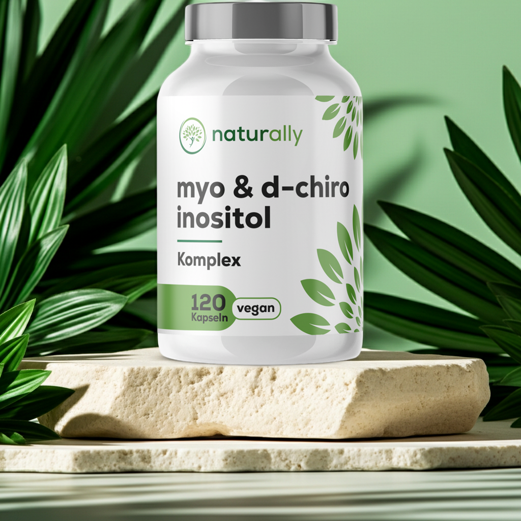 Myo- & D-Chiro-Inositol Komplex Dose präsentiert auf einer Steinplatte, bestens Versorgt